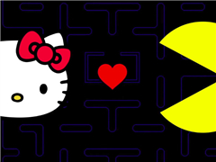 Hello Kitty和Pac-Man联手：Hello kitty主题的吃豆人游戏