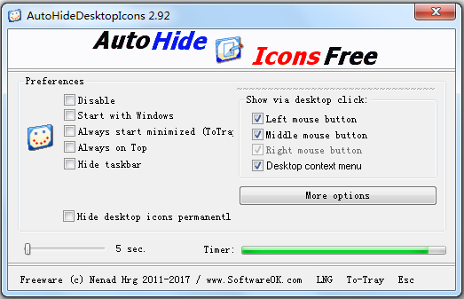 AutoHideDesktopIcons(一键隐藏桌面图标) V2.92 多国语言绿色版