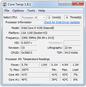 CoreTemp(CPU温度检测软件) 64位 V1.8.1 绿色版