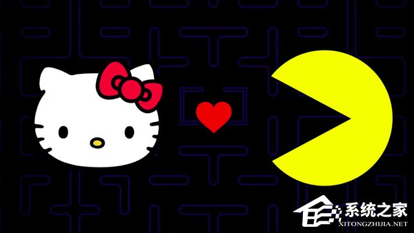 Hello Kitty和Pac-Man联手：Hello kitty主题的吃豆人游戏