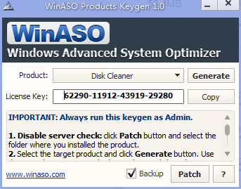 WinASO Products Keygen(WinASO软件注册机) V1.0 绿色免费版