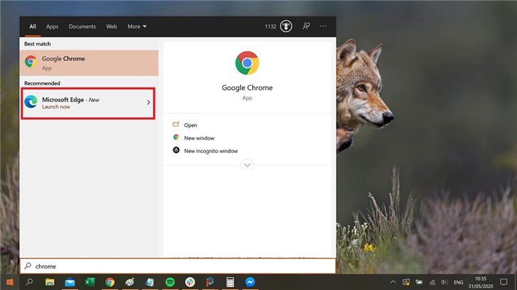 微软win10开始菜单搜索Chrome会推荐Edg