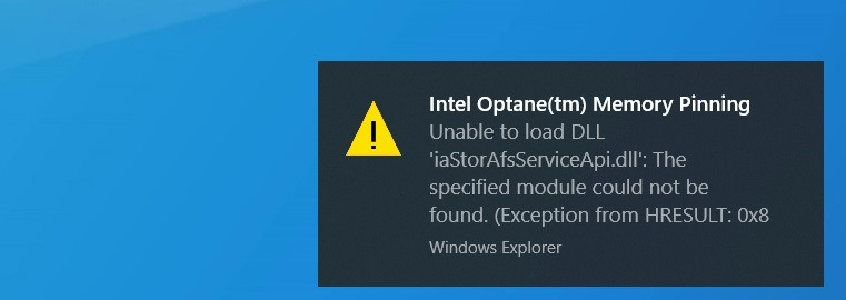 Win10版本2004与Intel Optane不兼容